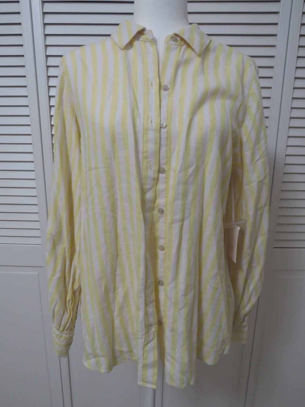 NWT Lauren Conrad Small Linen Rayon Yellow White Stripe Shirt Top Coastal Beachy
